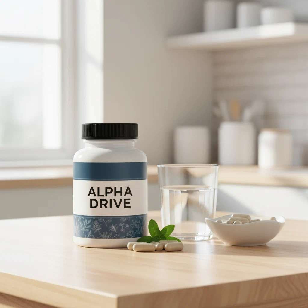 Alpha Drive pot met capsules en botanische ingrediënten zoals brandnetelblad en pompoenzaad